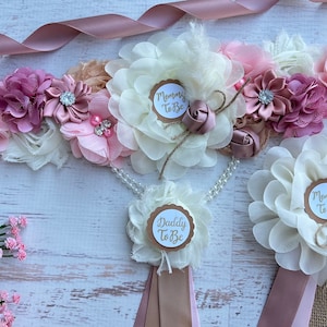 Dusty Pink Boho Baby Shower Sash , Cream, Dusty Pink ,Tan , Blush Pink Baby Shower Sash, Boho Maternity Sash, Baby Bump Sash , Mommy to be