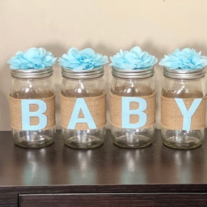 Baby Shower Centerpiece Mason Jar Baby Shower Decoration Set of 4 Baby Shower Centerpieces Nursery Decor Choose the Color Jar Set