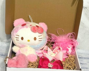 Christmas Gift Box for Girls | Kitty Hair Accessories Set | Holiday Hair Bow & Clip Gift