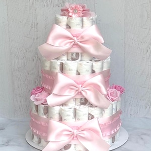 Pink Bow Baby Shower Diaper Cake Gift Centerpiece ,boy or Girl ...