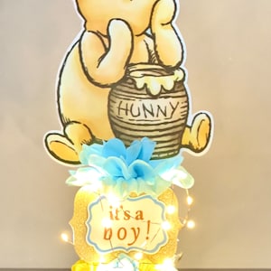 Classic Winnie The Pooh Baby Shower Centerpiece Classic Pooh Baby Shower Decoration Baby Shower Boy Table Centerpiece With Fairy Light