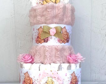 Classic Pooh Diaper Cake Girl Baby Shower Centerpiece Newborn Baby Gift