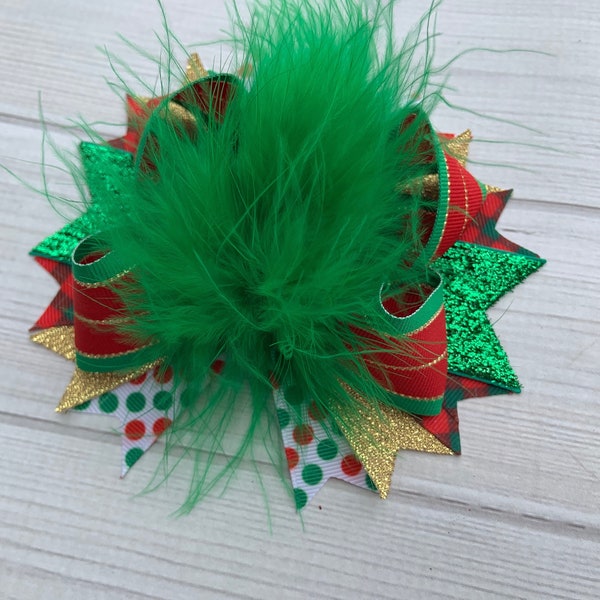 Christmas Over The Top Hair Bow Red Green Gold Over The Top Bow Christmas hair bow Christmas Headband  Christmas Holiday Hair Bow