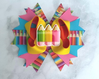Back to School Pencil Hair Bow | Teacher Gift | Girls School Hair Clip | Pencil Hair Accessory | First Day of School Bow | Schoolgirl Bow