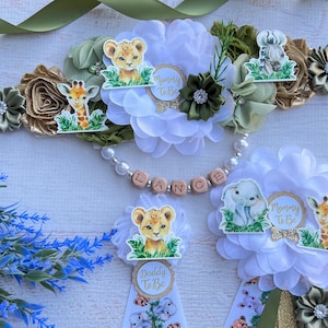 Safari Baby Shower Sash ,Safari Maternity Sash ,Jungle Sash ,Safari Sash Belt ,Safari Baby Shower Corsage , Pregnancy Sash, baby shower pins