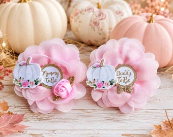 Pumpkin Baby Shower Corsages , Mom , Dad and Family Pins