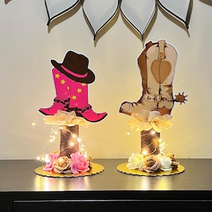 Cowboy Baby Shower Centerpiece with LED light Cowgirl Centerpieces Table Decoration Cowgirl Shower Decoration Party Decoration