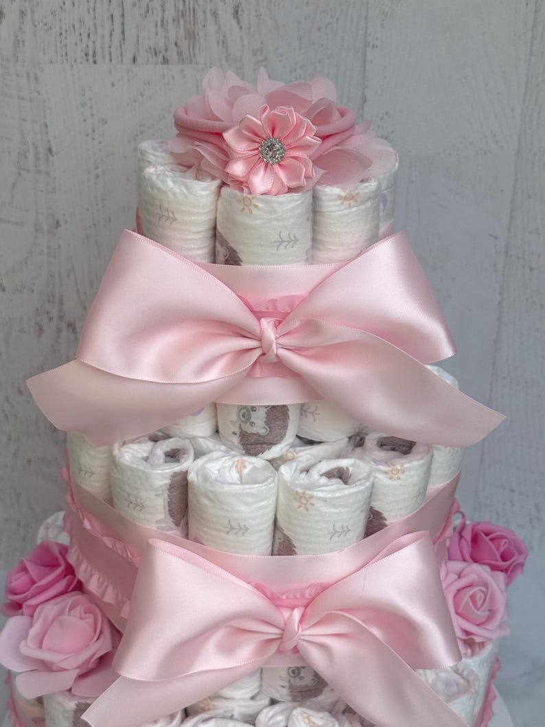 Pink Bow Baby Shower Diaper Cake Gift Centerpiece ,boy or Girl ...
