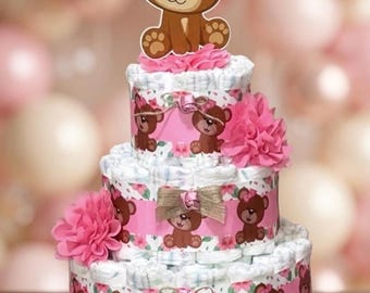 Girl Teddy Bear Diaper Cake, Baby  Shower Centerpieces