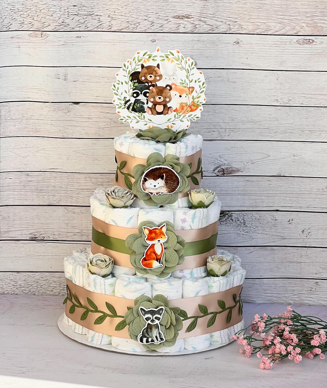 Woodland Baby Shower Diaper Cake Centerpiece, 3-tier Decoration - Etsy