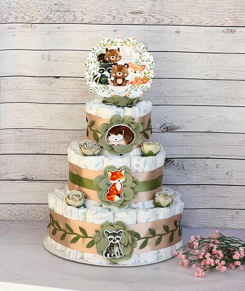 Woodland Baby Shower Diaper Cake Centerpiece, 3-tier Decoration - Etsy