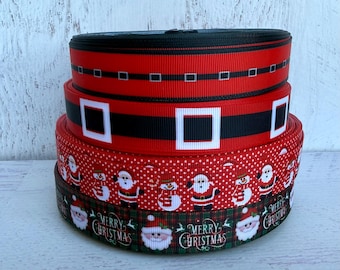 7/8” Santa Grosgrain Ribbon, 3 yards Santa Ribbons , Holiday Grosgrain Ribbon, Christmas Ribbon, Santa Belt Ribbon