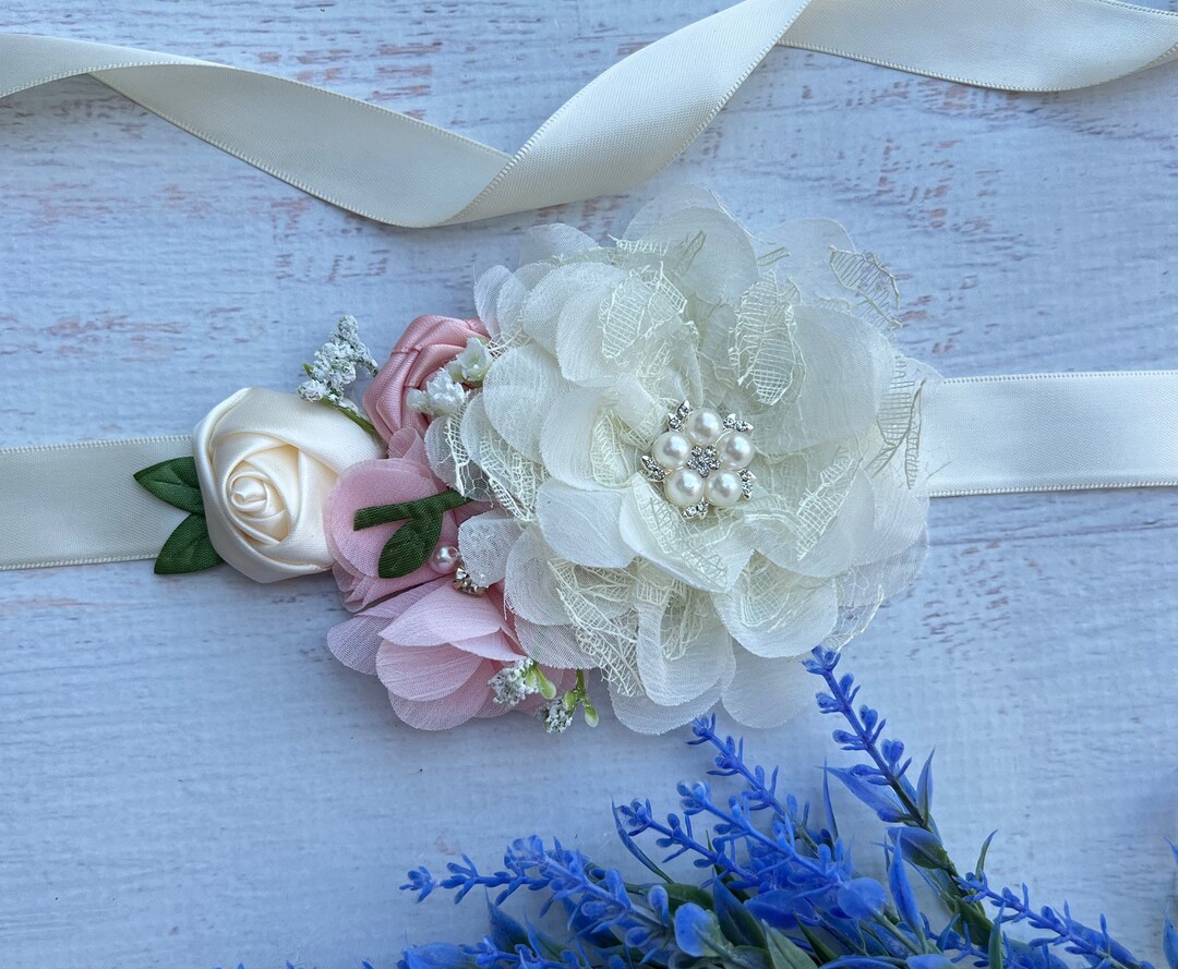 Blush Pink Cream Flower Girl Sash, Blush Pink Girl Sash Belt ,toddler