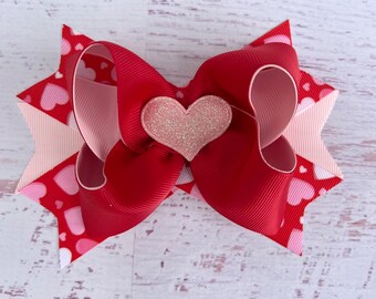 Valentine Hair Bow , Red and Pink Valentine Hair Bow, Valentine Hair Clip,  Valentine's Day Hair Bow, Large hair Bow , Girl Hair Bow