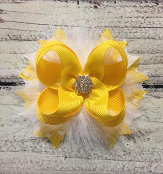 Yellow Easter Hair Bowyellow And White Stacked Boutique Hair Etsy