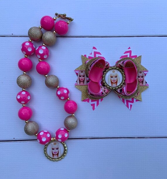 Baby Sharks Hair Bow And Chunky Necklace// Bubblegum Necklace Set