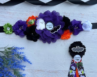 Halloween Baby Party Schärpe Halloween Mutterschaft Schärpe Schwangerschaft Schärpe Mama zu sein Schärpe Geist und Fledermaus Baby Party Pins Gender Neutral Dusche
