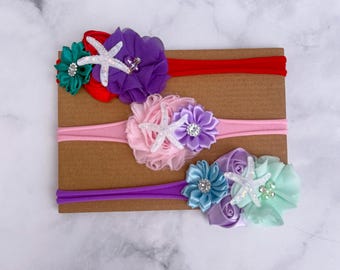 Neugeborenen Meerjungfrau Stirnband Baby Nylon Stirnband Kleinkind Meerjungfrau Haarschleife Weich dehnbar Baby Haarschmuck Baby Shower Geschenk Set Unter dem Meer