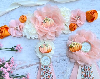 Pumpkin Baby Shower Sash ,Peach Pumpkin Maternity Sash ,Pumpkin Baby Shower , Fall Baby Shower Baby Shower Girl ,Baby Shower Corsages