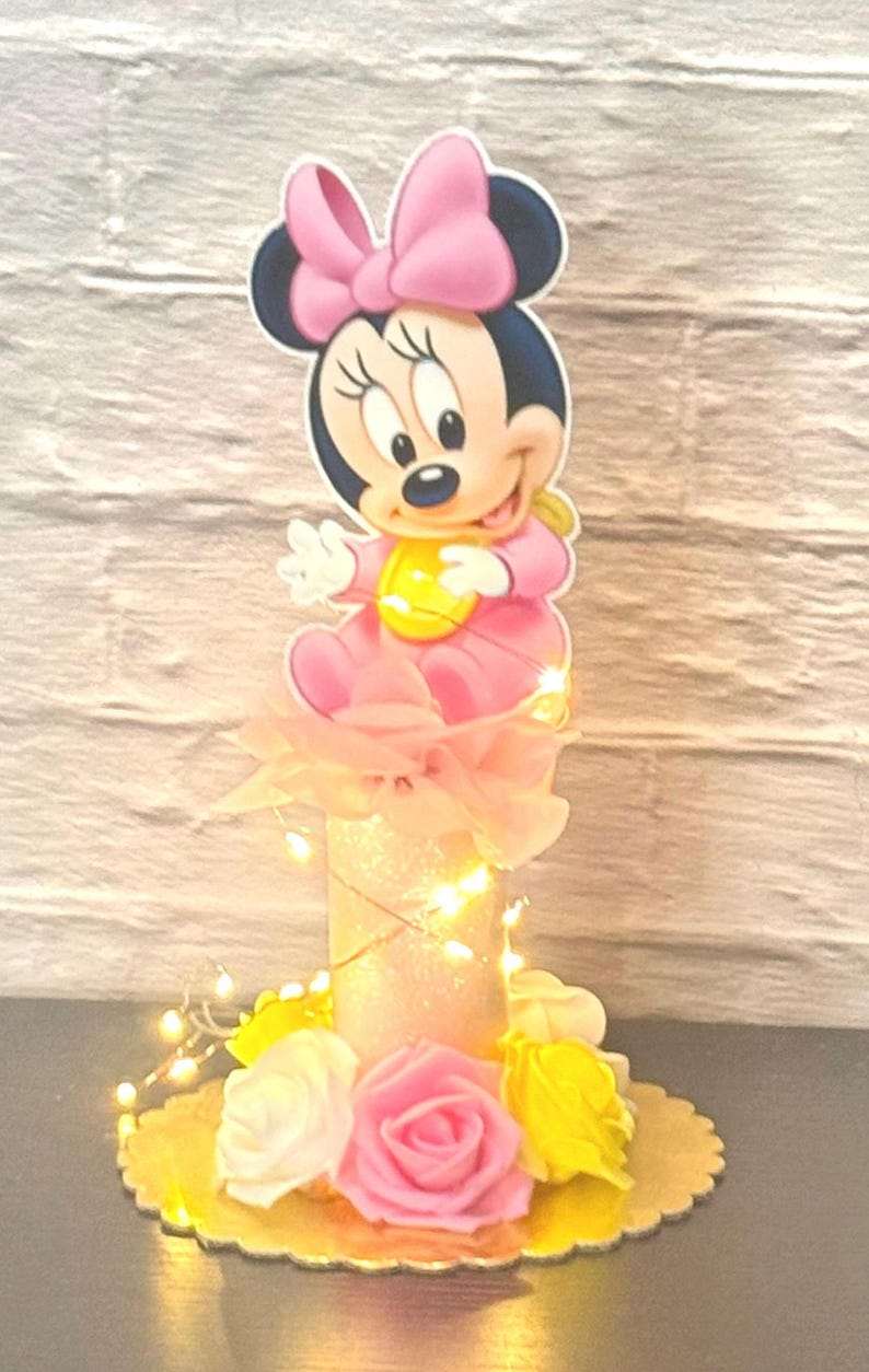 Minnie Mouse Centerpiece With Fairy Lights Baby Shower / Birthday Decoration image 3