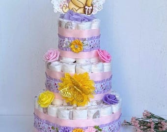 Floral Classic Pooh Diaper Cake, Baby in Bloom Baby Shower Centerpieces