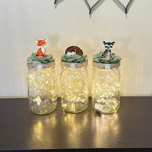 Woodland Baby Shower Centerpieces Mason Jar Baby Shower Decoration With Fairy Lights Set of 3 Woodland Forest Animals Table Centerpieces
