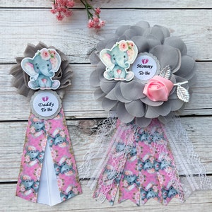 Elephant Baby Shower Corsage, Elephant Baby Shower Pin ,Mommy To Be Pin ,Mommy to be Ribbon, Baby Shower Girl Mommy Corsage Mom and Dad pins