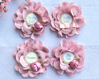 Boho Blush Pink Baby Shower Pin ,Baby Shower Girl ,Family Pin ,Mommy and Daddy Pins ,Pink Boho Baby Shower ,Baby Shower Corsage, Grandma Pin
