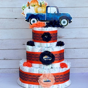 Pumpkin Truck Diaper Cake Baby Shower ,Diaper Cake Boy , Baby Shower Gift, Pumpkin Baby Shower Decoration, Shower Table Centerpiece