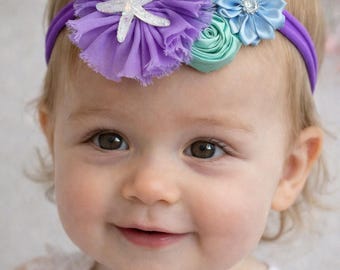Mermaid headband , Under the Sea Lavender Aqua Blue Baby/ Toddler Hair Accessories