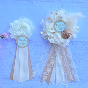 Boho Baby Shower Graviditetsband, Mamma Pappa och Familjenålar: Välj färg bild 12