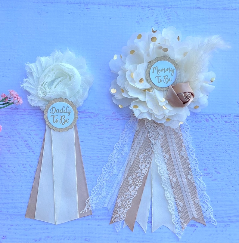 Boho Baby Shower Graviditetsband, Mamma Pappa och Familjenålar: Välj färg bild 12