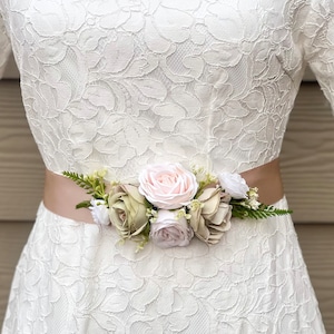 Wedding Belt Bridal Belt Wedding Flower Sash Belt Bridal Sash Flower Girl Sash Belt Blush Pink Sage Wedding Floral Belt Bridesmaid Sash