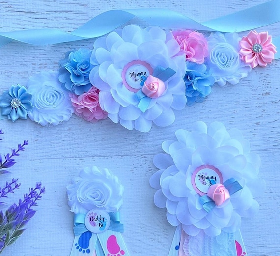 Gender Reveal Baby Shower Sash Pink and Blue Maternity Sash  display picture 3