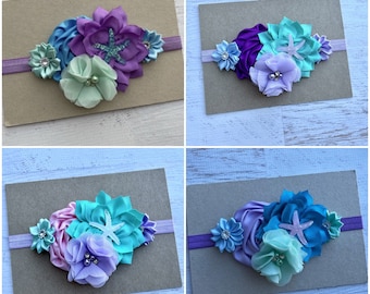 Mermaid headband Mermaid baby headband Little Mermaid Headbands  Under the Sea headband Mermaid birthday party Lavender Aqua Blue Headband