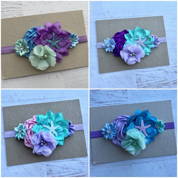 Mermaid headband Mermaid baby headband Little Mermaid Headbands  Under the Sea headband Mermaid birthday party Lavender Aqua Blue Headband