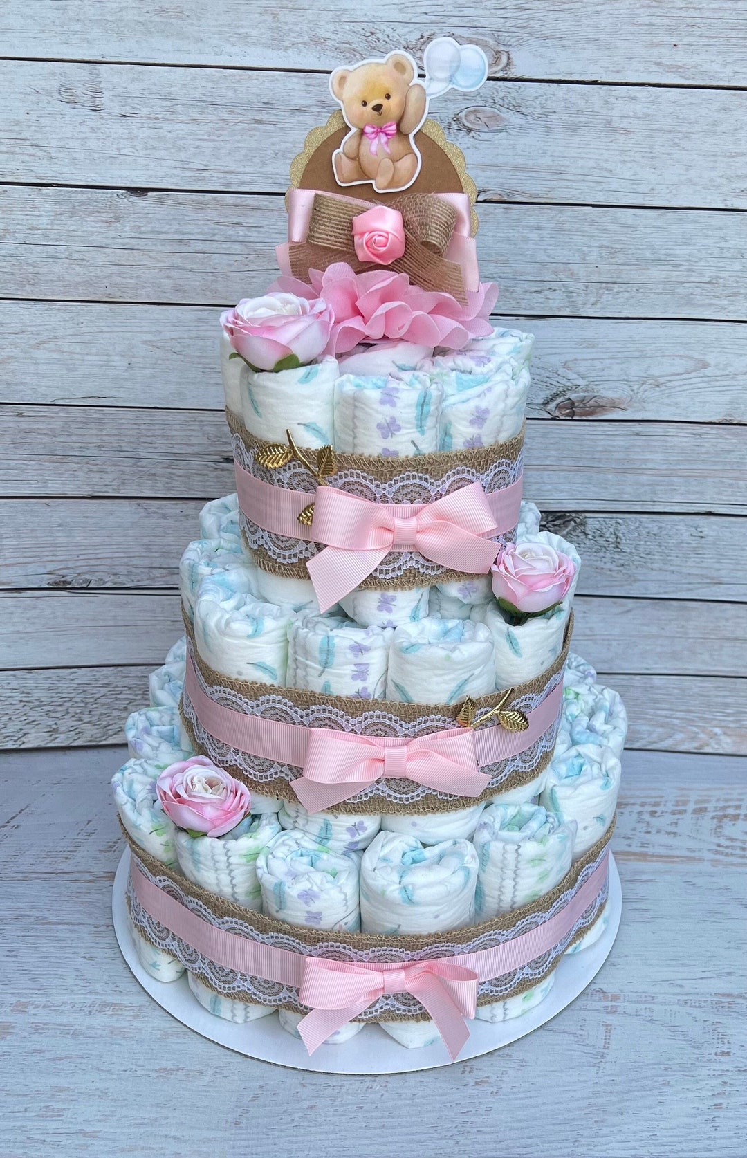 Teddy Bear Diaper Cake Girl Teddy Bear Baby Shower Centerpiece Baby ...