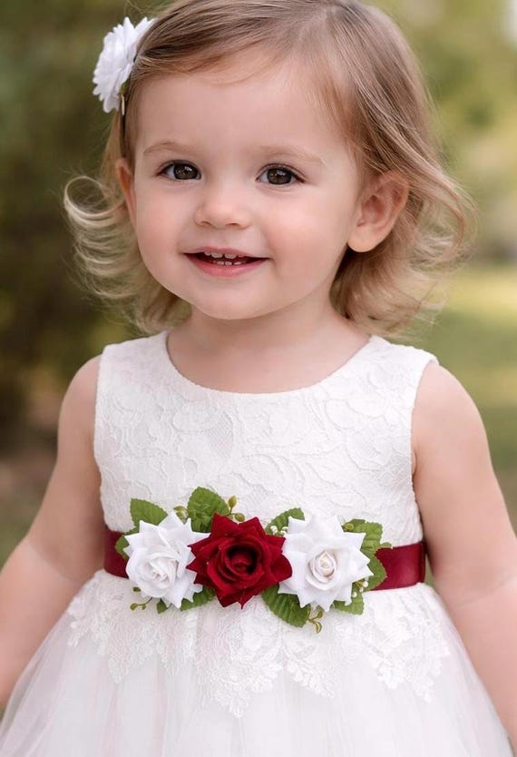 white wedding dress with burgundy sash Red Satin Flower Sash Belt  Burgundy Wedding Sash for Bride or Maternity,  Detachable Artificial Flowers, Boho Bridal Ribbon Belt