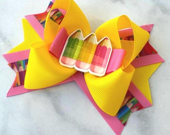 Pencil Hair Bow | School Hair Bow for Girls | Back to School Hair Accessory | Back to School Bow Yellow Pencil Bow | First Day of School Bow