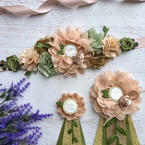 Tan Green Ivory Boho Greenery Baby Shower Sash ,Greenery Maternity Sash ,Boho Baby Shower ,Pregnancy Sash ,Mommy to be Sash , Greenery Sash