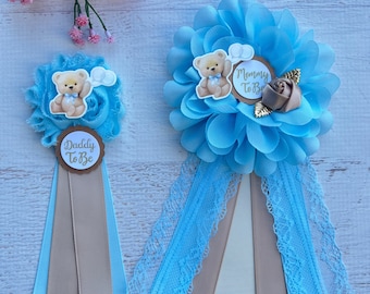 Teddy Bear Baby Shower Corsage , Mom Dad & Family Pins | Boy or Girl