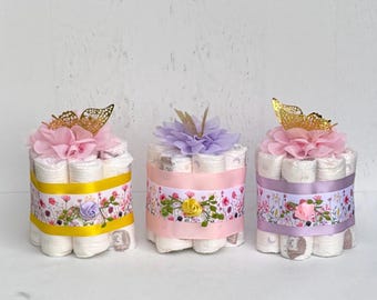 Butterfly Baby in bloom Diaper Cake  ,Set of 3 Baby Shower Centerpieces