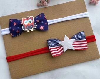 Patriotiska nylonpannband, amerikanska flaggan Ugglaroséer, huvudbonader för nyfödda