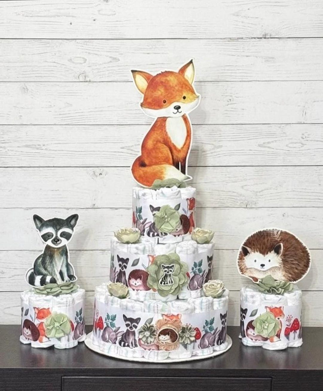 Woodland Baby Shower Diaper Cake Set, Forest Animals Centerpiece - Etsy