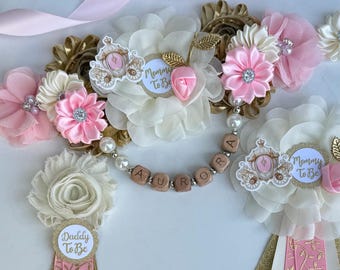 Prinsessa Baby Shower Graviditetsband, Mamma och Pappa Corsage