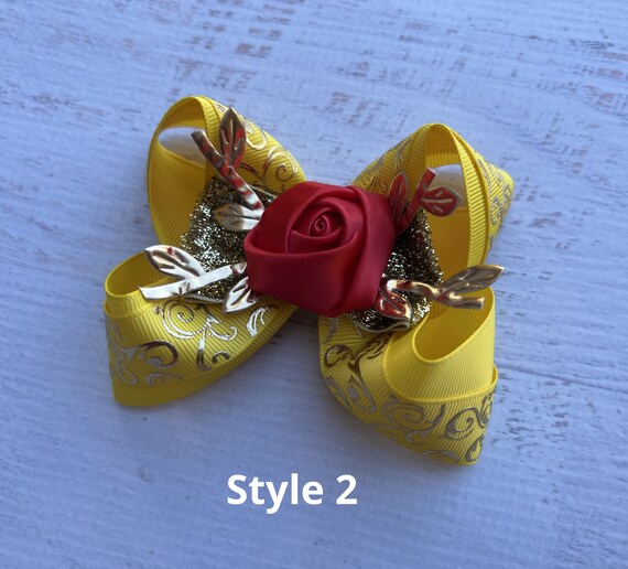 Princess belle hair bow Yellow Gold princess belle hair bows Belle birthday outfit Beauty and The Beast outfit beauty and the beast hair Bow 