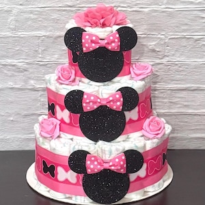 Minnie Mouse Diaper Cake Baby Shower, Baby Shower Centerpieces Decorations, Baby Shower Gift ,Baby Shower Decoration Minnie Diaper Cake Girl