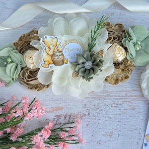 Classic Winnie The Pooh Baby Shower Sash , Sage Green Classic Pooh Maternity Sash ,Pregnancy sash ,Mommy Sash, Gender Neutral Baby Shower
