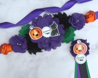 Babyparty Schärpe Halloween Kürbis Babyparty Gender Neutral Baby Shower Anstecknadel Mama zu sein