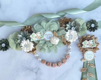Dinosaur Baby Shower Sash & Corsage | Dino Maternity Sash | Baby Shower Family Pins | Baby Shower Boy Dino Pin | Dino Baby Shower Decor